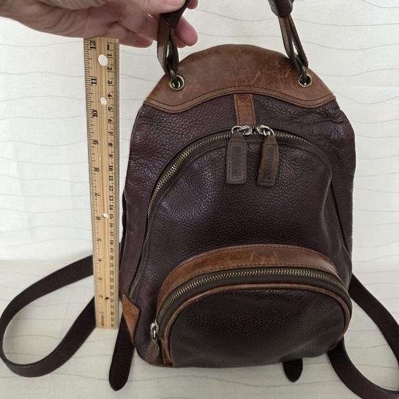 M London Womens Two Toned Brown Pebbled Leather Full Zip Backpack Handbag Purse - Picture 4 of 10